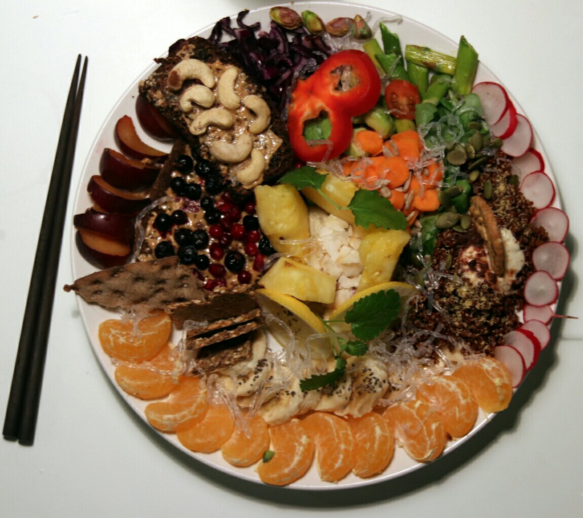 Vegan dinner for all chakras, top view